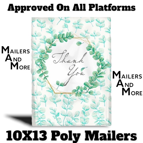 50 10X13 Poly Mailers Green Laurel Thank You Flat Shipping Envelopes - Picture 3 of 7